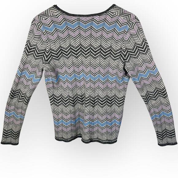 Pendleton Silk Cotton Chevron Knit Cardigan Gray Purple Blue V Neck Small - Picture 4 of 12